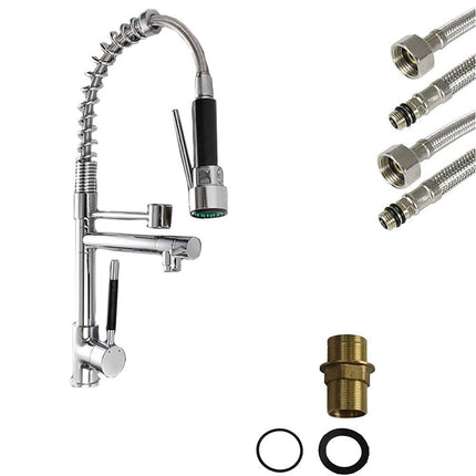 Rubinetto per lavello da cucina a canna alta a due vie miscelatore per lavandino orientabile con doccetta in ottone cromato - enzoled