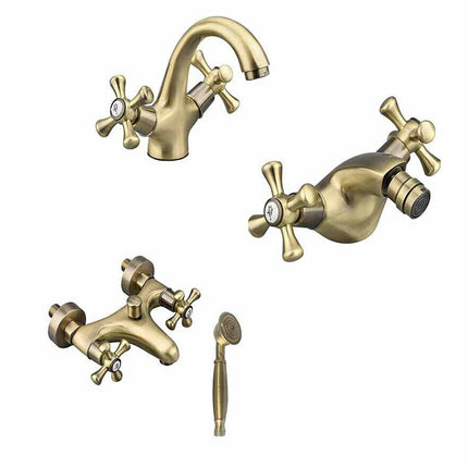 Rubinetto per bagno miscelatore doppio comando lavabo bidet vasca doccia in ottone bronzo opaco modello ROMA - enzoled
