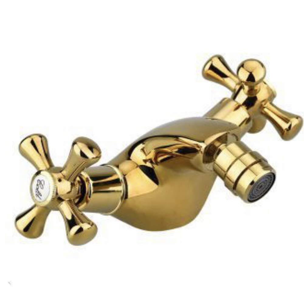 Rubinetto per bagno miscelatore doppio comando lavabo bidet vasca doccia in ottone oro lucido modello Roma - enzoled