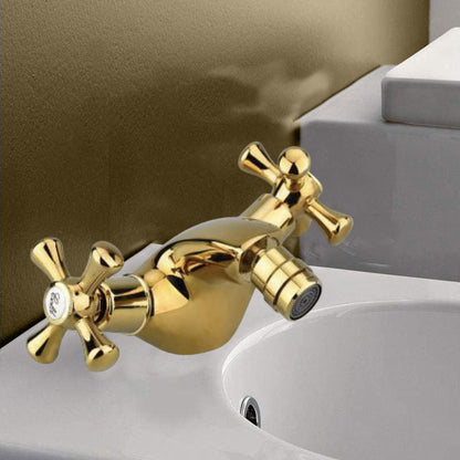 Rubinetto per bagno miscelatore doppio comando lavabo bidet vasca doccia in ottone oro lucido modello Roma - enzoled