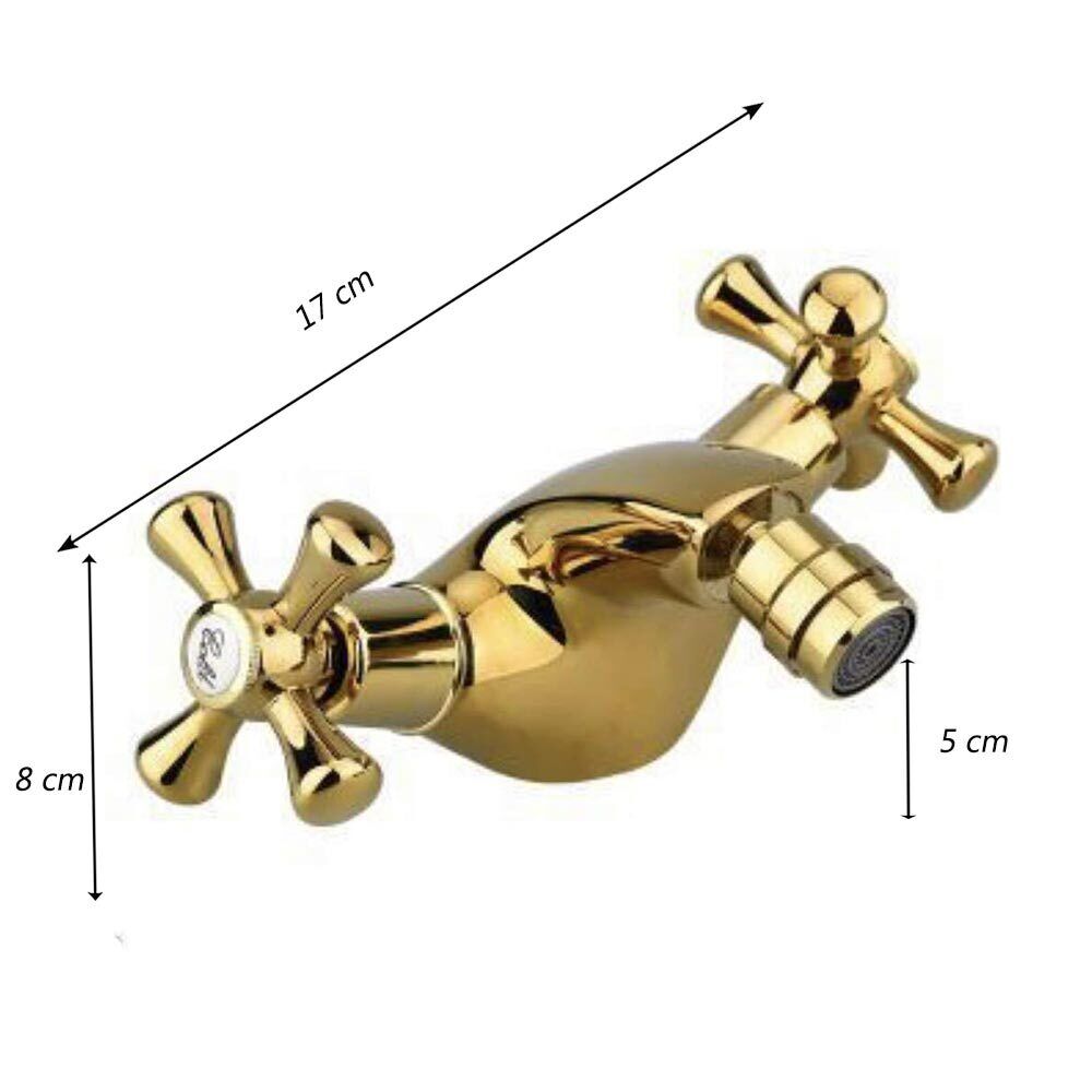 Rubinetto per bagno miscelatore doppio comando lavabo bidet vasca doccia in ottone oro lucido modello Roma - enzoled