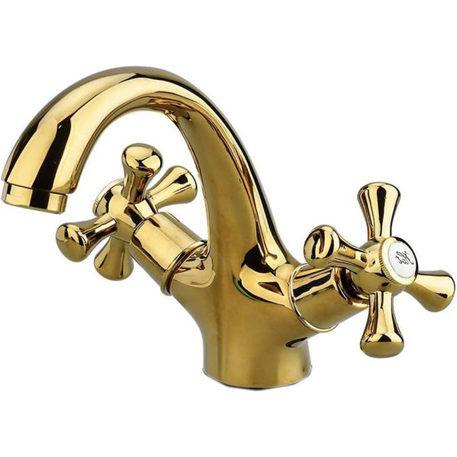 Rubinetto per bagno miscelatore doppio comando lavabo bidet vasca doccia in ottone oro lucido modello Roma - enzoled