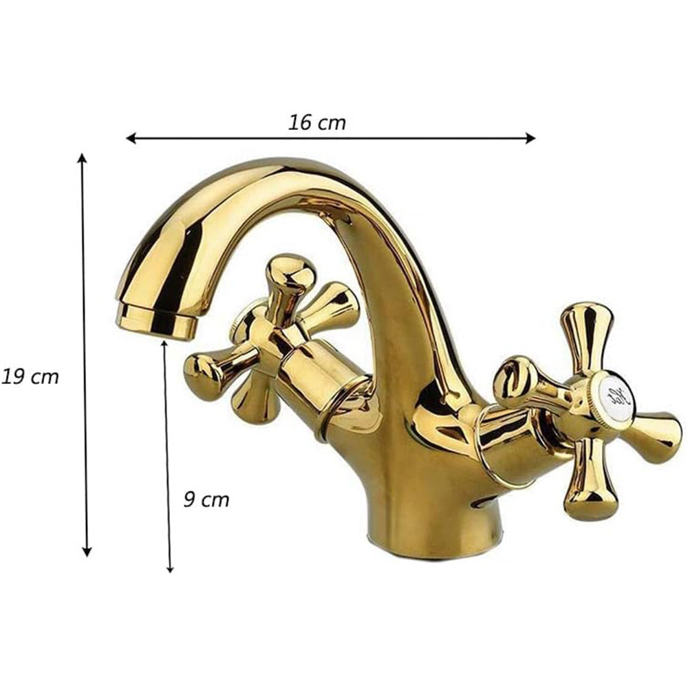 Rubinetto per bagno miscelatore doppio comando lavabo bidet vasca doccia in ottone oro lucido modello Roma - enzoled