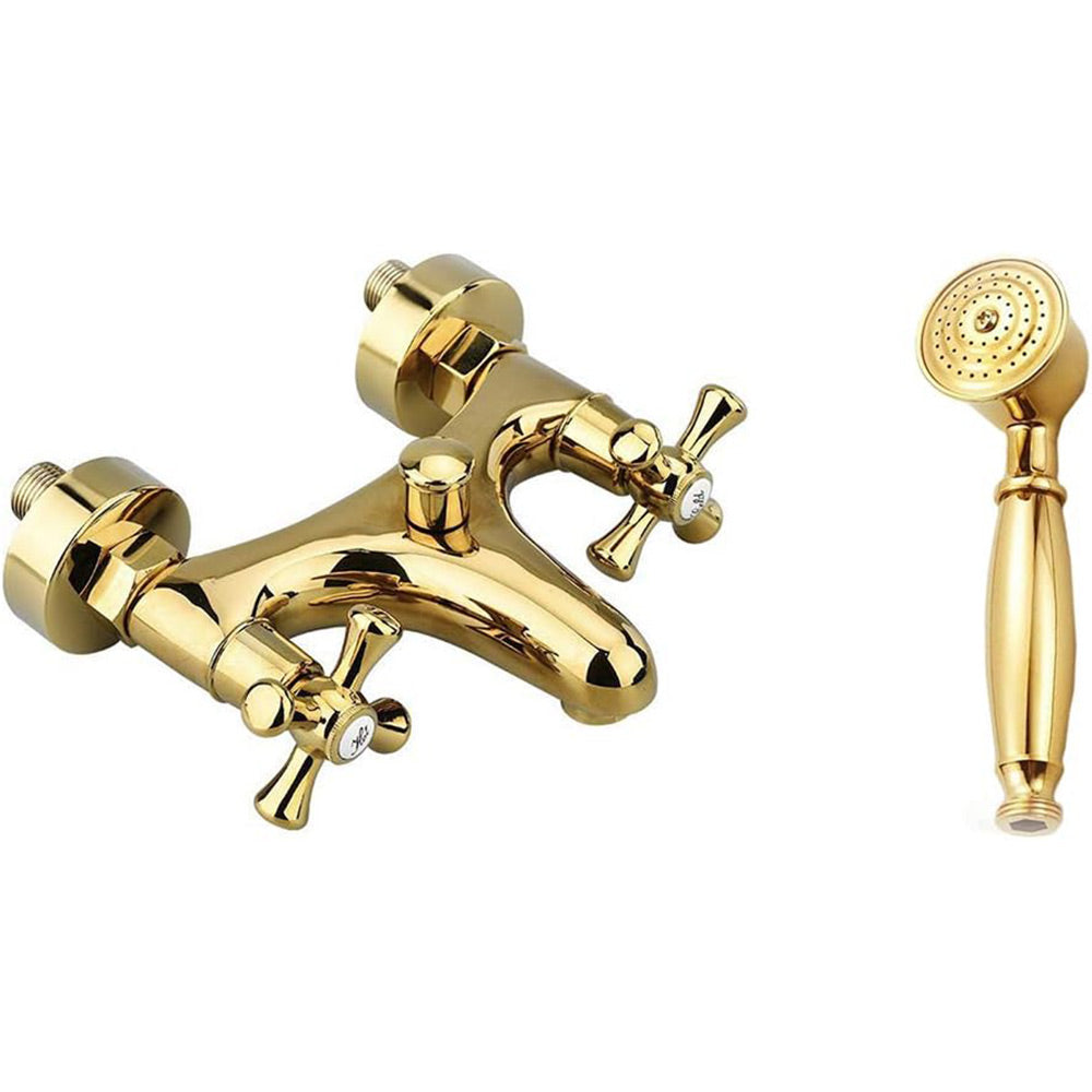 Rubinetto per bagno miscelatore doppio comando lavabo bidet vasca doccia in ottone oro lucido modello Roma - enzoled