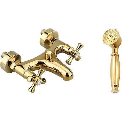 Rubinetto per bagno miscelatore doppio comando lavabo bidet vasca doccia in ottone oro lucido modello Roma - enzoled