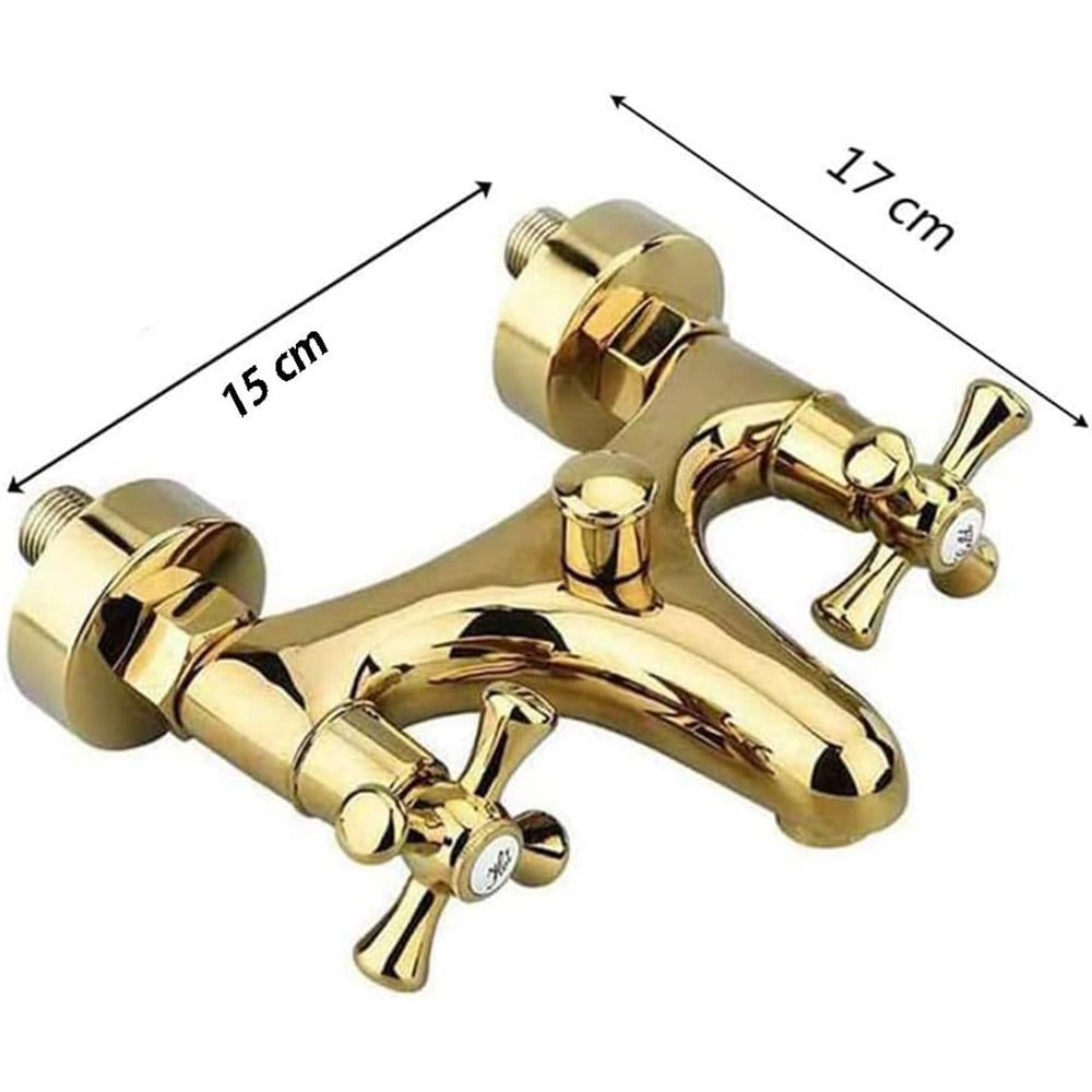 Rubinetto per bagno miscelatore doppio comando lavabo bidet vasca doccia in ottone oro lucido modello Roma - enzoled