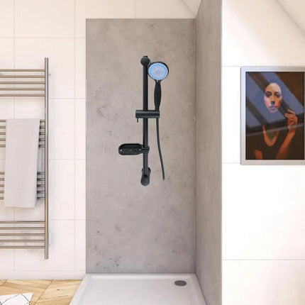 Saliscendi colonna doccia nero opaco con porta sapone e flessibile 60 cm - enzoled