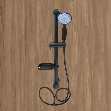 Saliscendi colonna doccia nero opaco con porta sapone e flessibile 60 cm - enzoled