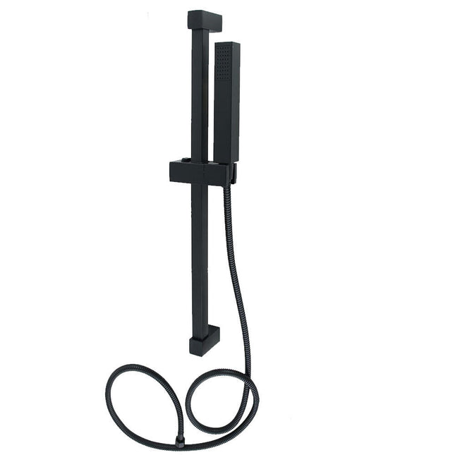 Saliscendi con doccino quadrato nero opaco asta doccia con flessibile - enzoled