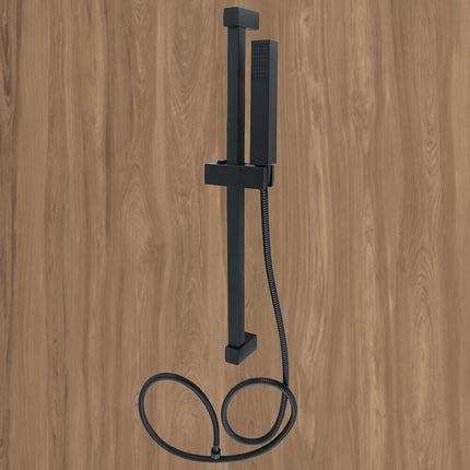 Saliscendi con doccino quadrato nero opaco asta doccia con flessibile - enzoled