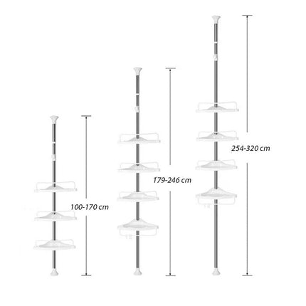 Scaffale angolare telescopico 4 ripiani mensola regolabile da bagno doccia portaoggetti con porta asciugamani 4 ganci asta allungabile in 3 livelli di altezza - enzoled
