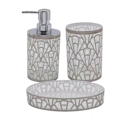 Set Accessori Bagno 3 Pezzi argento stile contemporaneo con Dispenser Sapone Bicchiere portaspazzolino piattino portasapone - enzoled