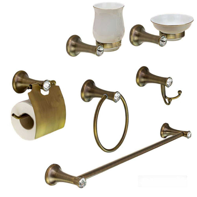 Set bagno in acciaio colore bronzo e ceramica con punti luce in acrilico 6 pezzi arredo bagno - enzoled