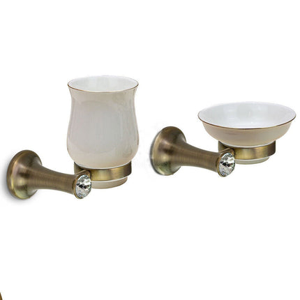 Set bagno in acciaio colore bronzo e ceramica con punti luce in acrilico 6 pezzi arredo bagno - enzoled