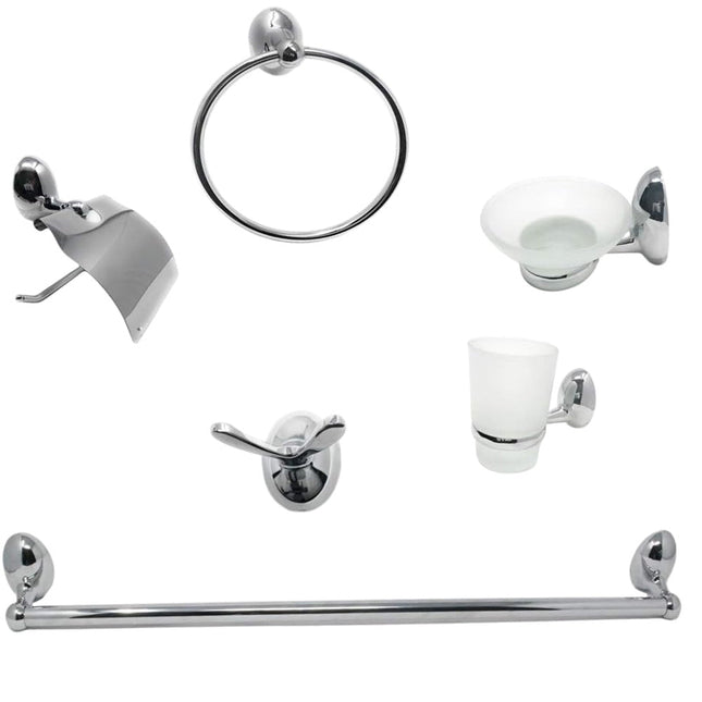 Set bagno moderno in acciaio cromato e vetro satinato 6 pezzi accessori bagno portasaponetta portarotolo spazzolini asciugamano - enzoled