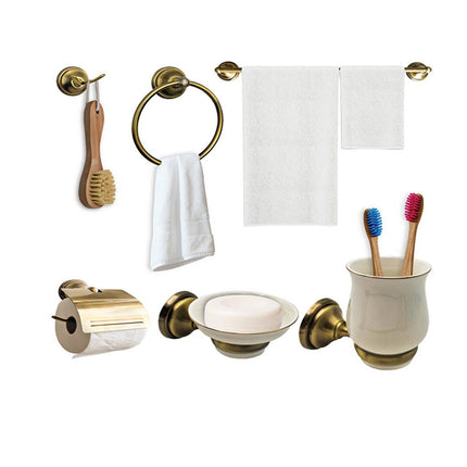 Set bagno classico in oro satinato e vetro 6 pezzi accessori arredo bagno con porta saponetta porta rotolo bicchiere spazzolini e portasciugamano - enzoled