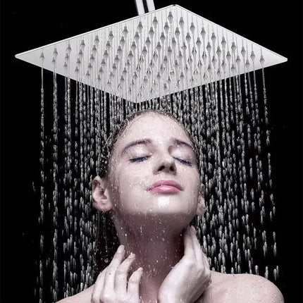 Soffione per doccia da bagno slim quadrato 30x30 cm effetto pioggia cromato attacco universale 1/2 - enzoled