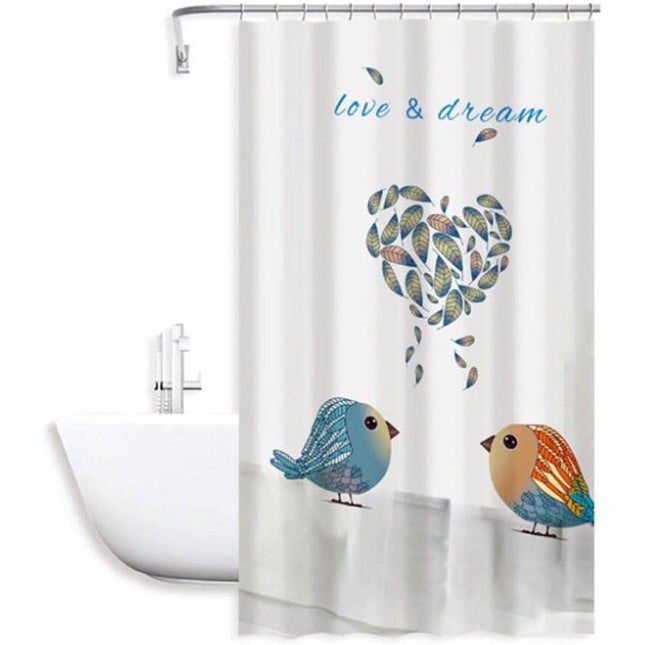 Tenda moderna per doccia vasca da bagno impermeabile pvc 12 ganci con decorazione di uccelli e cuore 180x180 cm - enzoled