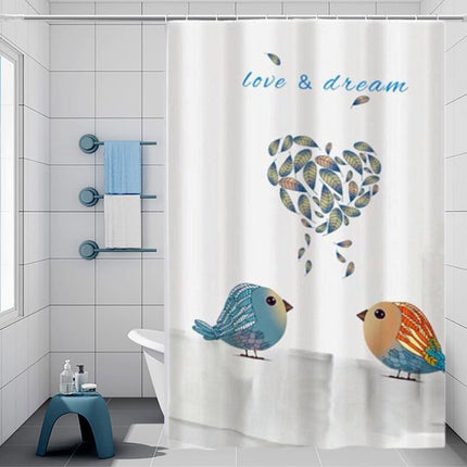 Tenda moderna per doccia vasca da bagno impermeabile pvc 12 ganci con decorazione di uccelli e cuore 180x180 cm - enzoled