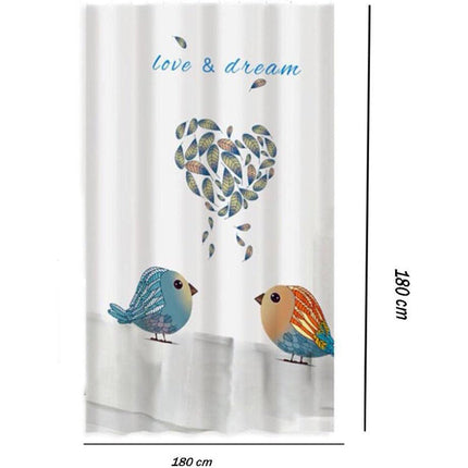 Tenda moderna per doccia vasca da bagno impermeabile pvc 12 ganci con decorazione di uccelli e cuore 180x180 cm - enzoled