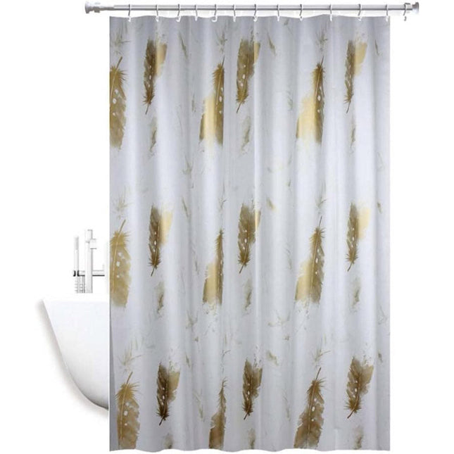 Tenda moderna per doccia vasca da bagno impermeabile pvc 12 ganci decorata con foglie oro 200x180 cm - enzoled
