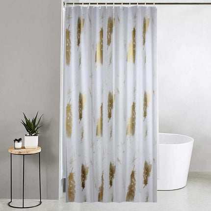 Tenda moderna per doccia vasca da bagno impermeabile pvc 12 ganci decorata con foglie oro 200x180 cm - enzoled