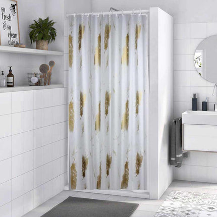 Tenda moderna per doccia vasca da bagno impermeabile pvc 12 ganci decorata con foglie oro 200x180 cm - enzoled