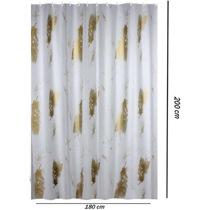 Tenda moderna per doccia vasca da bagno impermeabile pvc 12 ganci decorata con foglie oro 200x180 cm - enzoled