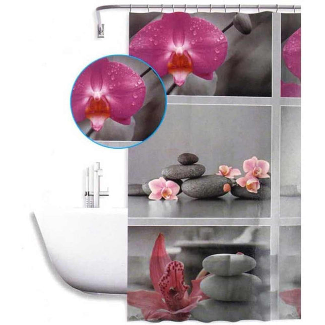 Tenda moderna per doccia vasca da bagno impermeabile pvc 12 ganci decorata con sassi e fiori 180x180 cm - enzoled