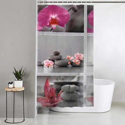 Tenda moderna per doccia vasca da bagno impermeabile pvc 12 ganci decorata con sassi e fiori 180x180 cm - enzoled