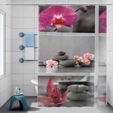 Tenda moderna per doccia vasca da bagno impermeabile pvc 12 ganci decorata con sassi e fiori 180x180 cm - enzoled