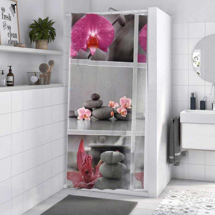 Tenda moderna per doccia vasca da bagno impermeabile pvc 12 ganci decorata con sassi e fiori 180x180 cm - enzoled