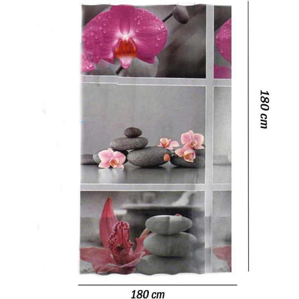 Tenda moderna per doccia vasca da bagno impermeabile pvc 12 ganci decorata con sassi e fiori 180x180 cm - enzoled