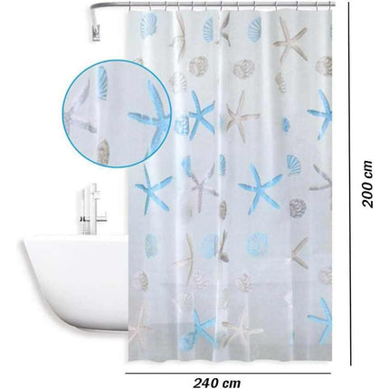 Tenda moderna per doccia vasca da bagno impermeabile pvc 12 ganci decorata con stelle marine 200x240 cm - enzoled