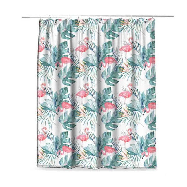 Tenda moderna per doccia vasca da bagno impermeabile pvc 12 ganci decorazione foglie e fenicotteri 200x180 cm - enzoled
