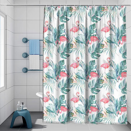 Tenda moderna per doccia vasca da bagno impermeabile pvc 12 ganci decorazione foglie e fenicotteri 200x180 cm - enzoled
