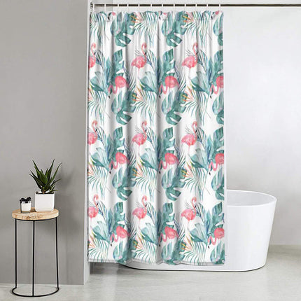 Tenda moderna per doccia vasca da bagno impermeabile pvc 12 ganci decorazione foglie e fenicotteri 200x180 cm - enzoled