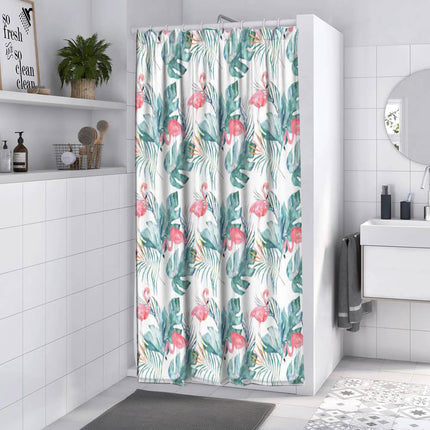 Tenda moderna per doccia vasca da bagno impermeabile pvc 12 ganci decorazione foglie e fenicotteri 200x180 cm - enzoled