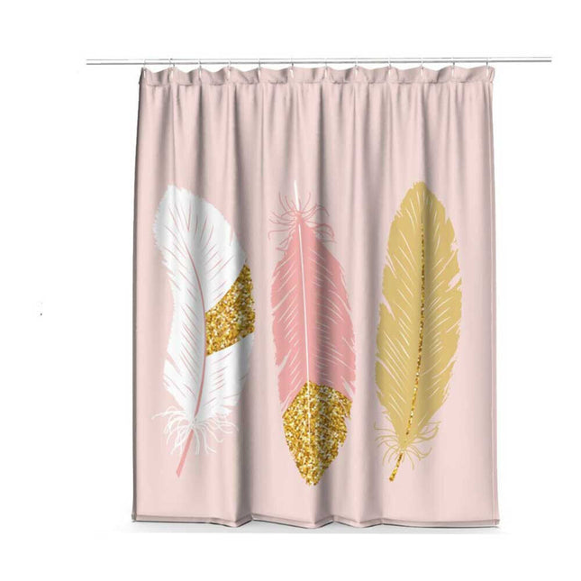 Tenda moderna per doccia vasca da bagno impermeabile pvc 12 ganci decorazione piume oro e rosa 200x180 cm - enzoled