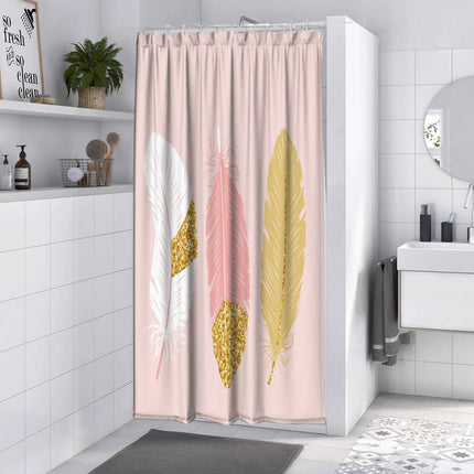 Tenda moderna per doccia vasca da bagno impermeabile pvc 12 ganci decorazione piume oro e rosa 200x180 cm - enzoled