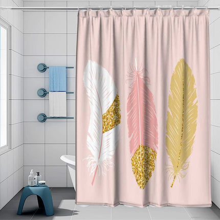 Tenda moderna per doccia vasca da bagno impermeabile pvc 12 ganci decorazione piume oro e rosa 200x180 cm - enzoled