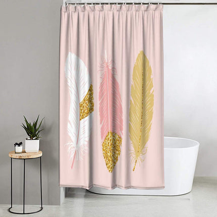 Tenda moderna per doccia vasca da bagno impermeabile pvc 12 ganci decorazione piume oro e rosa 200x180 cm - enzoled
