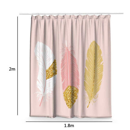 Tenda moderna per doccia vasca da bagno impermeabile pvc 12 ganci decorazione piume oro e rosa 200x180 cm - enzoled