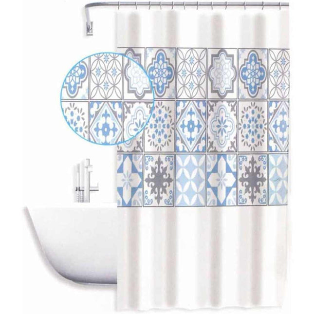 Tenda moderna per doccia vasca da bagno impermeabile pvc 12 ganci stile Maiorca 180x180 cm - enzoled