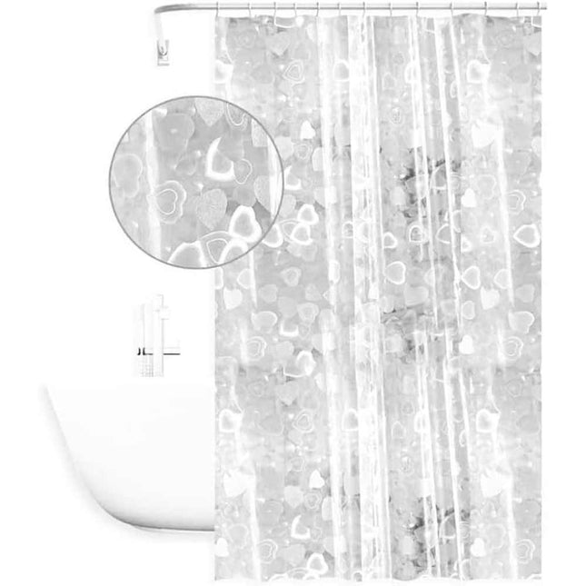 Tenda moderna per doccia vasca da bagno impermeabile pvc bianco trasparente con 12 ganci effetto 3D con cuori 200x180 cm - enzoled