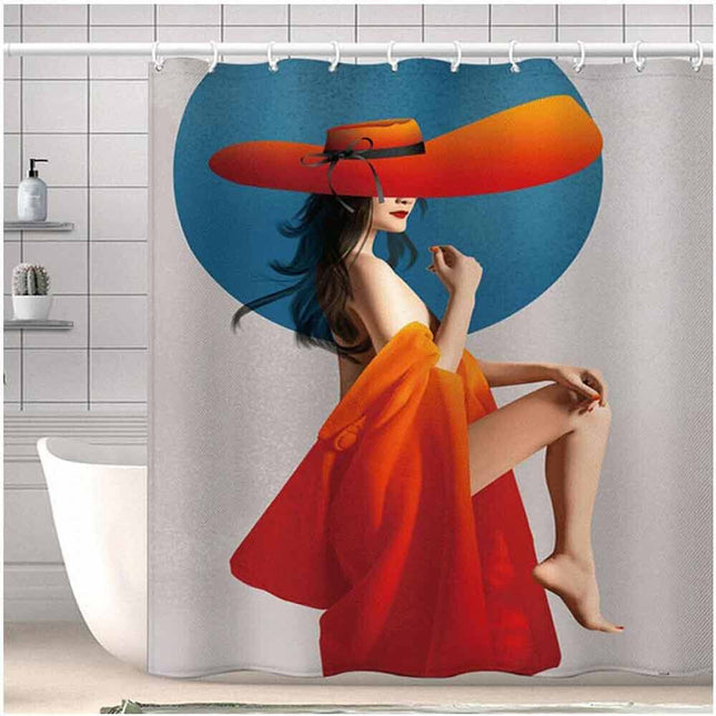 Tenda per doccia vasca da bagno impermeabile in tessuto12 ganci anelli decorata con una donna sexy 200x180 cm - enzoled