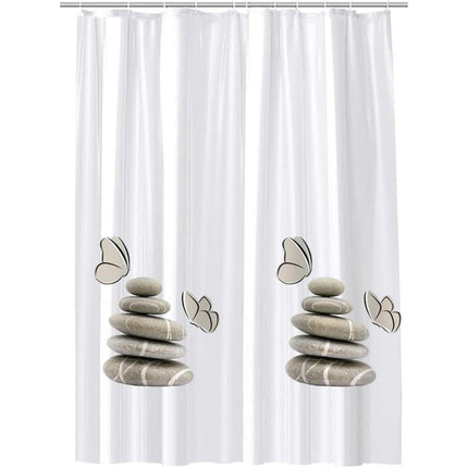Tenda per doccia vasca da bagno impermeabile peva 12 ganci con fondo bianco decorazione con sassi stile shabby chic 180x200 cm - enzoled