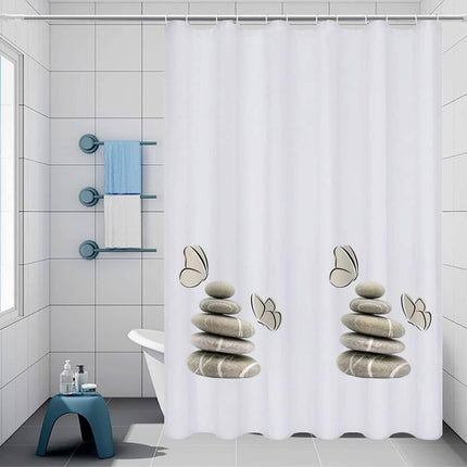 Tenda per doccia vasca da bagno impermeabile peva 12 ganci con fondo bianco decorazione con sassi stile shabby chic 180x200 cm - enzoled