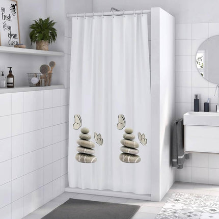 Tenda per doccia vasca da bagno impermeabile peva 12 ganci con fondo bianco decorazione con sassi stile shabby chic 180x200 cm - enzoled