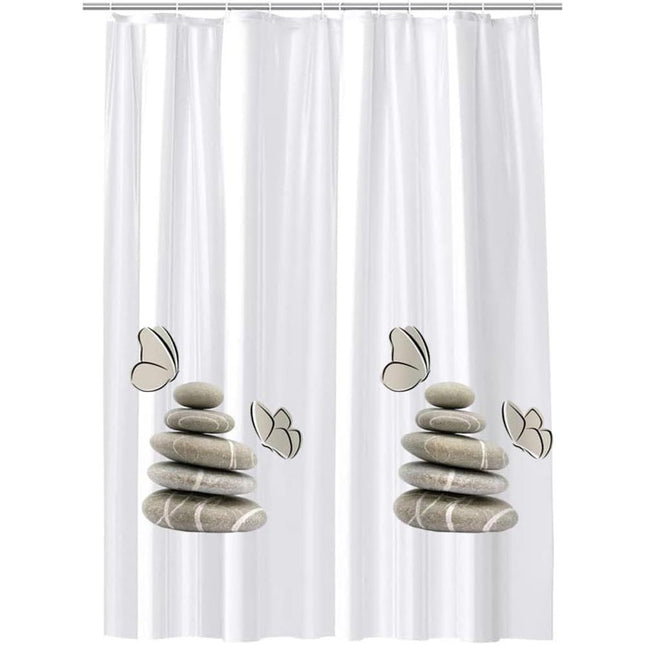 Tenda per doccia vasca da bagno impermeabile peva 12 ganci con fondo bianco decorazione con sassi stile shabby chic 240x200 cm - enzoled
